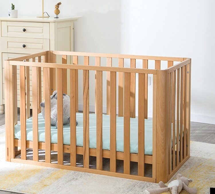 Pine Crib Solid Wood Splicing Unpainted Mobile Multifunctional Lengthened Adjustable Children's Bed