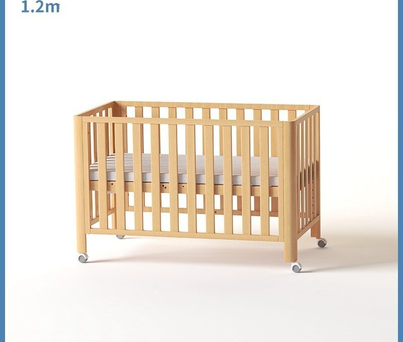 Pine Crib Solid Wood Splicing Unpainted Mobile Multifunctional Lengthened Adjustable Children's Bed