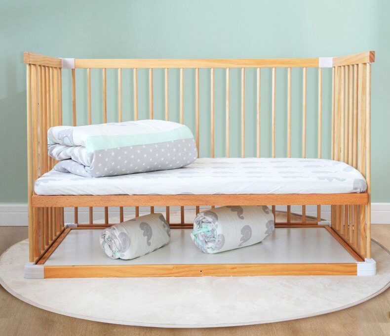 Japanese Style Solid Wood Newborn Crib Splicing Bed Pine With Guardrail